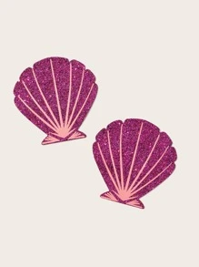 ROMWE Fairycore 1對美人魚殼形金屬亮絲乳貼 - 紫色 - 查看 2