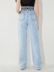 SHEIN Teen Girls Ripped Straight Leg Jeans - Light Wash - View 2