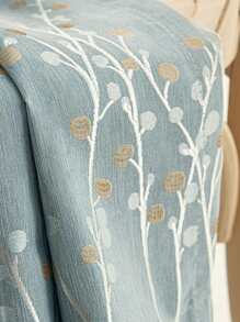 Polyester Single Panel Curtain, Cottagecore Jacquard Leaf Pattern Single Panel Blackout Curtain For Bedroom And Living Room - Blue - View 2