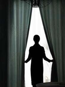 Polyester Single Panel Curtain, Cottagecore Jacquard Leaf Pattern Single Panel Blackout Curtain For Bedroom And Living Room - Blue - View 5