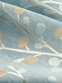 Polyester Single Panel Curtain, Cottagecore Jacquard Leaf Pattern Single Panel Blackout Curtain For Bedroom And Living Room - Blue - View 7