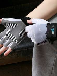 BECYCLING 1雙字母圖案半指防震騎行手套 - 深灰色 - 查看 2