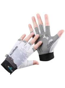 BECYCLING 1雙字母圖案半指防震騎行手套 - 深灰色 - 查看 3