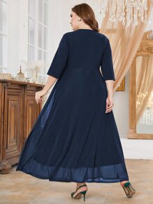 Modelyn Plus Rhinestone Decor A-line Dress - Navy Blue - View 2