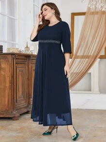 Modelyn Plus Rhinestone Decor A-line Dress - Navy Blue - View 4