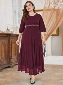 Modelyn Burgundy Red Plus Beaded Detail Dress - Burgundy - View 1