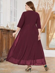Modelyn Burgundy Red Plus Beaded Detail Dress - Burgundy - View 2