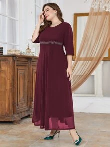 Modelyn Burgundy Red Plus Beaded Detail Dress - Burgundy - View 5