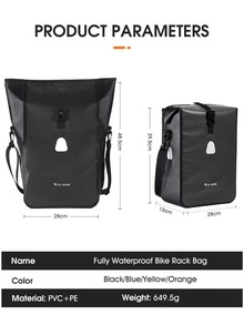 WEST BIKING 1pc Large Capacity Waterproof Bike Bag - Black - View 4