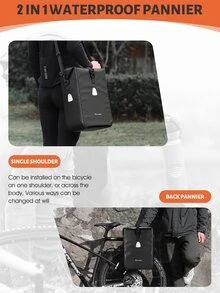 WEST BIKING 1pc Large Capacity Waterproof Bike Bag - Black - View 10