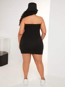 SHEIN CURVE+ Plus Solid Tube Bodycon Dress - Black - View 7