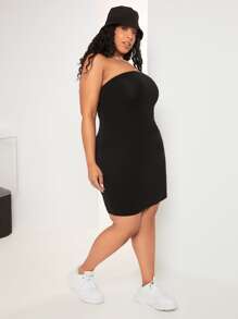 SHEIN CURVE+ Plus Solid Tube Bodycon Dress - Black - View 6