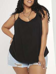 SHEIN CURVE+ Top de tirantes unicolor - Negro - Ver 2