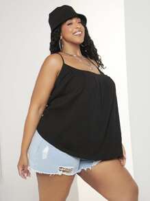 SHEIN CURVE+ Top de tirantes unicolor - Negro - Ver 4
