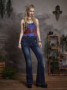 ROMWE Goth Patchwork Print Cami Top - Multicolor - View 3