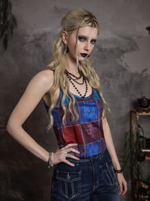 ROMWE Goth Patchwork Print Cami Top - Multicolor - View 4