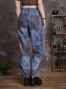 ROMWE Goth Quần nữ Thắt nút Đồ họa Chắp vá Boho - Nhiều màu - Xem 2