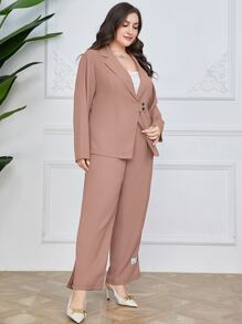 Mulvari Bộ Suit kích thước lớn Nút Đắp vá màu trơn Thanh lịch - Bụi hồng - Xem 6