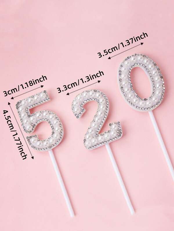 1pc Plastic Cake Topper, Luxury Rhinestone & Faux Pearl Decor Number Design Cake Top Decoration