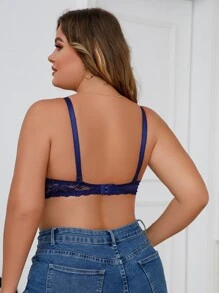 Plus Floral Lace Underwire Bra - Royal Blue - View 2