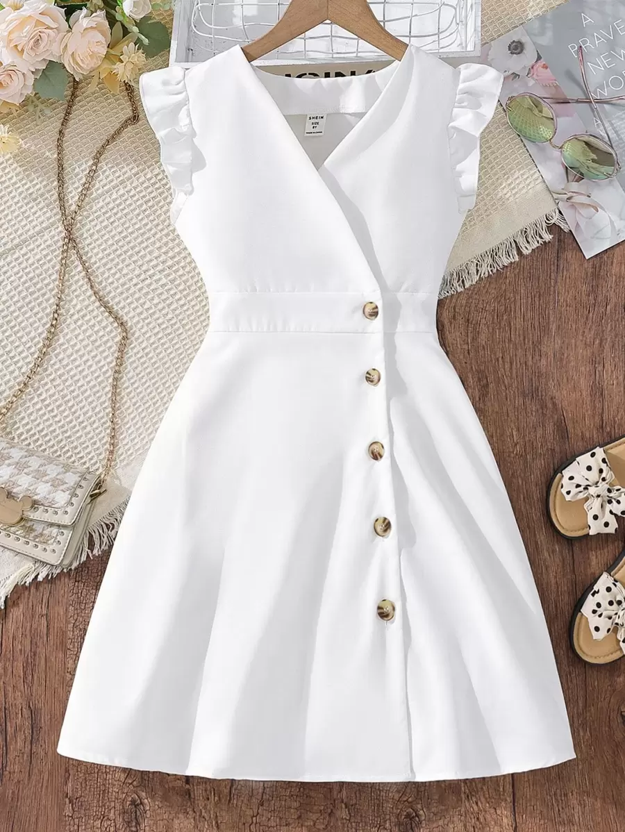 Ruffle Trim Button Front Split Dress main image 1