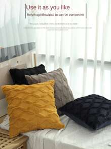 1入組無填充物波浪條紋素色靠墊套現代棕色客廳針織抱枕套 - 棕色 - 查看 5