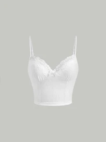 SHEIN MOD Áo Cami Ren Ôm Vừa Màu Trắng Tương Phản - trắng - Xem 1