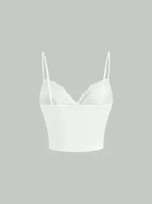 SHEIN MOD Áo Cami Ren Ôm Vừa Màu Trắng Tương Phản - trắng - Xem 2