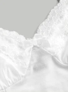 SHEIN MOD Áo Cami Ren Ôm Vừa Màu Trắng Tương Phản - trắng - Xem 4