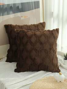 1入組無填充物波浪條紋素色靠墊套現代棕色客廳針織抱枕套 - 棕色 - 查看 1