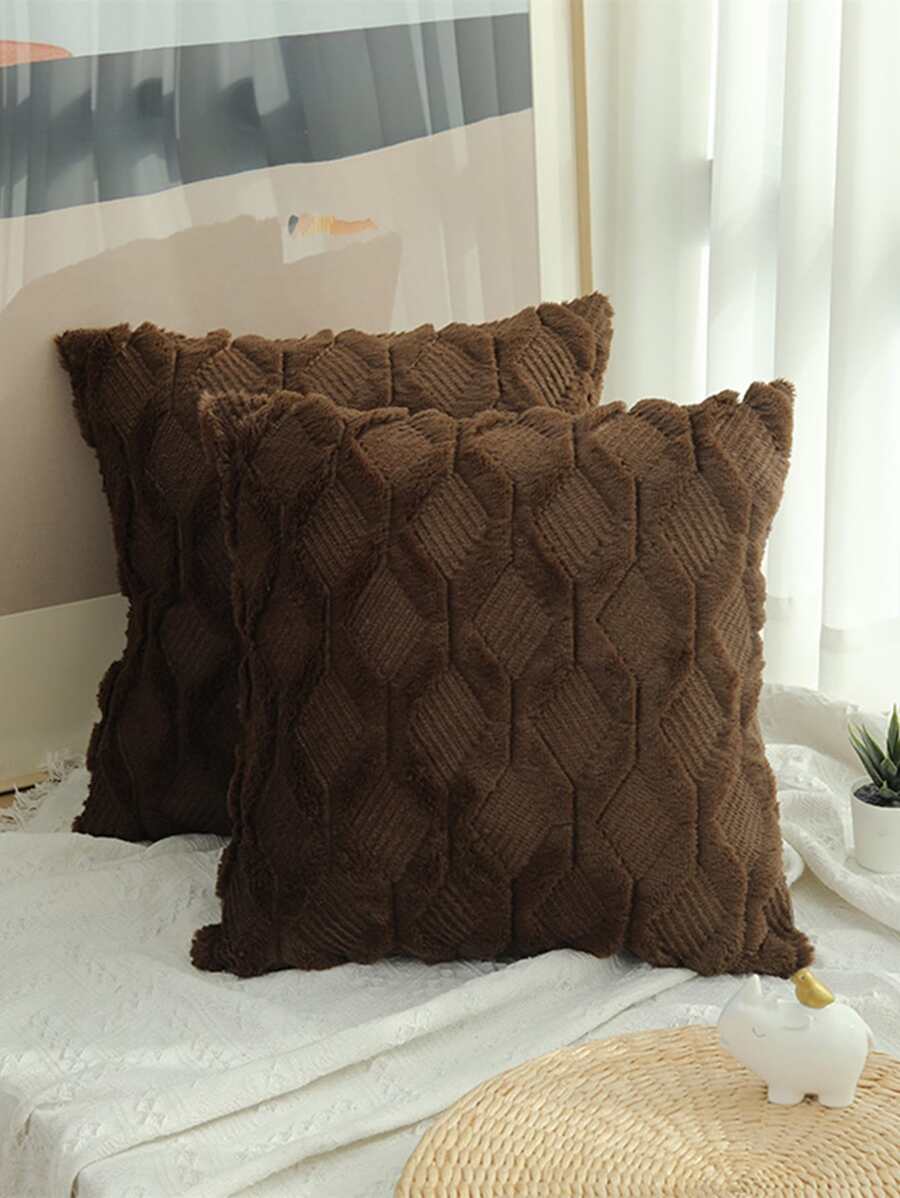 1入組無填充物波浪條紋素色靠墊套現代棕色客廳針織抱枕套 - 棕色 - 查看 1
