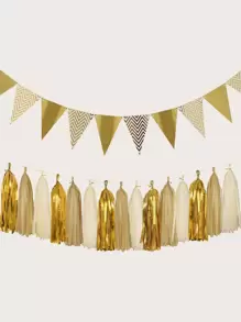 2sets Decorative Pull Flag & Paper Tassel, Modern Paper Banner & Hanging Tassel Design Decoration For Party - Multicolor - View 1