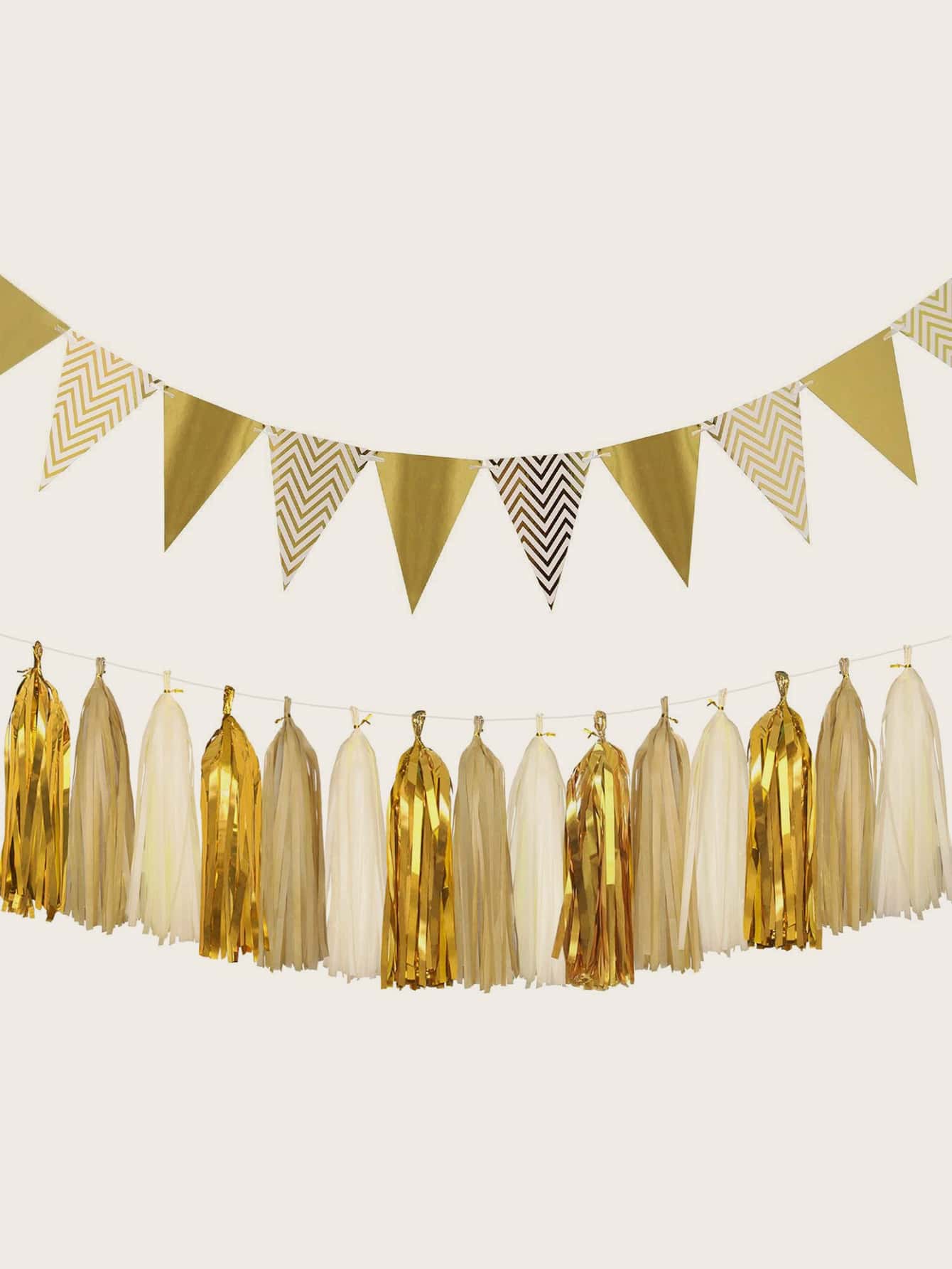 2sets Decorative Pull Flag & Paper Tassel, Modern Paper Banner & Hanging Tassel Design Decoration For Party - Multicolor - View 1