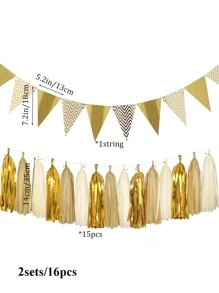 2sets Decorative Pull Flag & Paper Tassel, Modern Paper Banner & Hanging Tassel Design Decoration For Party - Multicolor - View 2