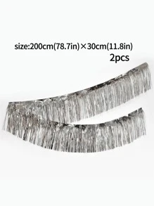 2pcs Metal Foil Tassel Banner, Silver Fringe Banner, Metal Tassel Curtain Wall Hanging Background Tinsel Drapes Skirting Decor, Hanging Fringe Tinsel Garland, Suitable For Decorating Parade Floats, Single Party, Weddings, Birthdays And Other Celebrations, Halloween, Easter Day, Party Decorations, Back To School Valentine Day - Silver - View 9