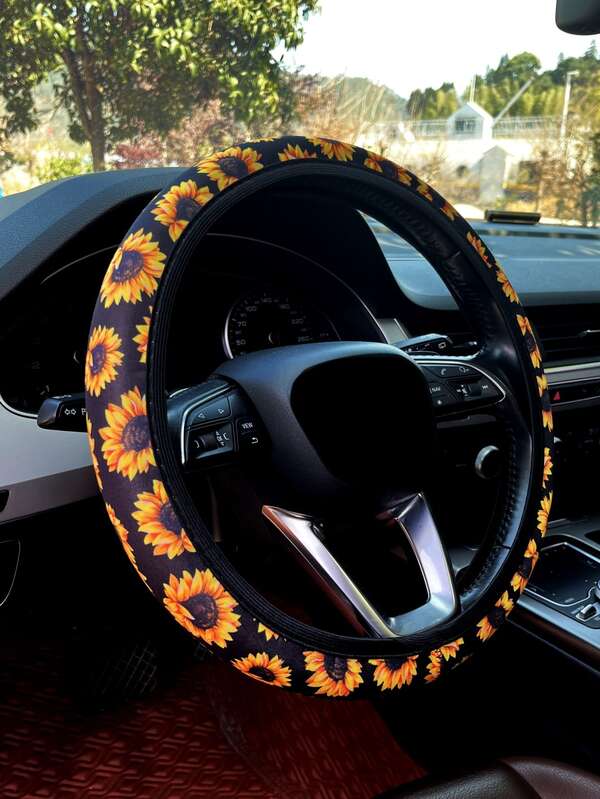 Sunflower Print Car Steering Wheel Cover SHEIN USA