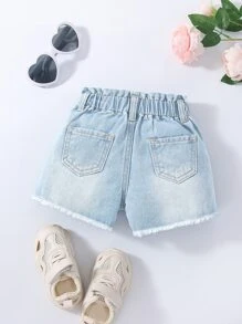 Baby Girl Ripped Raw Cut Ripped Raw Hem Paperbag Waist Denim Shorts