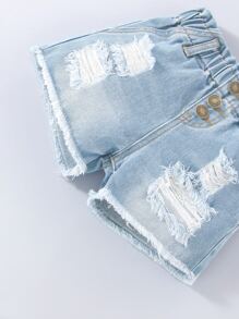 Baby Girl Ripped Raw Cut Ripped Raw Hem Paperbag Waist Denim Shorts