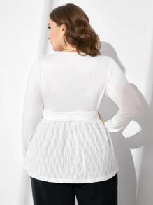 Mulvari Plus Solid Belted Peplum Top - White - View 2