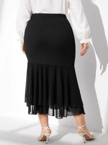 Modelyn Váy Plus Size Xù Viên lá sen màu trơn Thanh lịch - màu đen - Xem 2