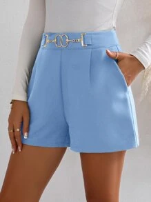 Chiquease High Waist Chain Detail Shorts - Blue - View 6