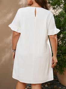 SHEIN VCAY Plus Floral Embroidery Flounce Sleeve Dress - White - View 2
