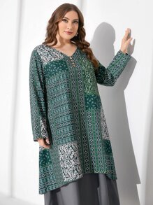 Mulvari Plus Geo & Paisley Print V Neck Dress - Multicolor - View 4