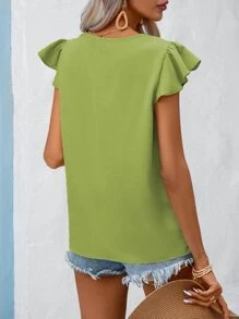 SHEIN VCAY 素色荷葉邊襯衫 - 綠色 - 查看 2