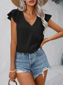 Breezaya Áo sơ mi nữ Xù màu trơn Giải trí - màu đen - Xem 1