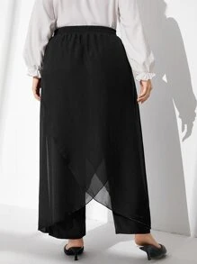 Mulvari Pantalones unicolor bajo tulipán - Negro - Ver 2