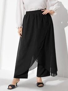Mulvari Pantalones unicolor bajo tulipán - Negro - Ver 5