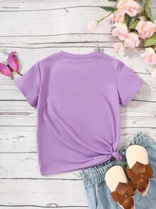 SHEIN 小女孩休閒卡通女孩印花短袖T恤帶圓領適合夏天