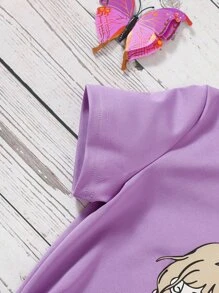 SHEIN 小女孩休閒卡通女孩印花短袖T恤帶圓領適合夏天