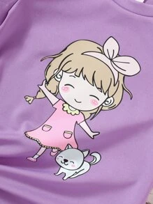 SHEIN 小女孩休閒卡通女孩印花短袖T恤帶圓領適合夏天